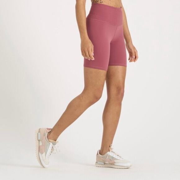 Vuori Sz S Rib Studio Short 6” High Rise Biker Shorts Dusty Mauve Stretchy Soft - Picture 2 of 15